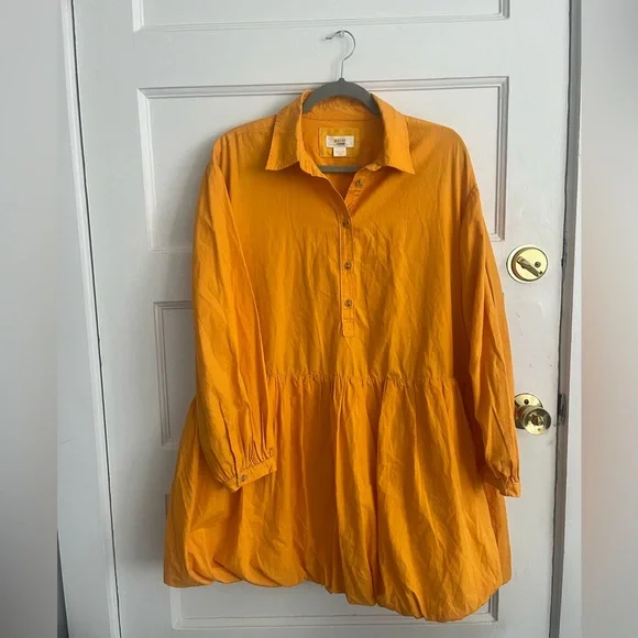 Maeve Yellow / Orange / Marigold Button-Up Shirt Dress - Picture 3 of 5